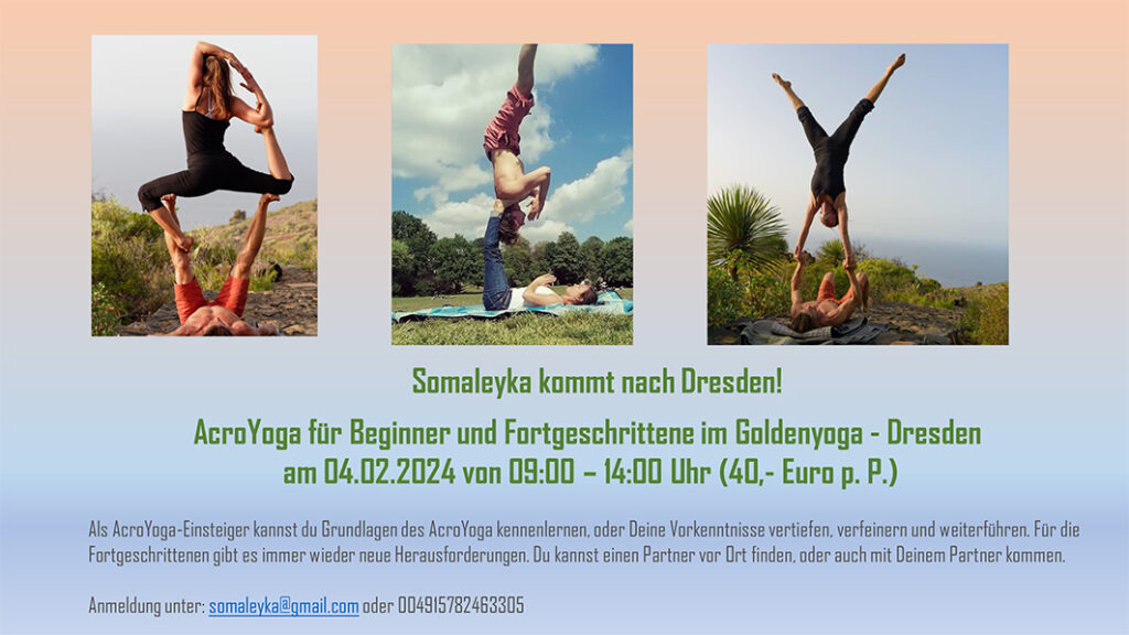 Acro Yoga Workshop Dresden mit Somaleyka im golden yoga